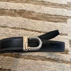Black Leather Belt with Silver Buckle